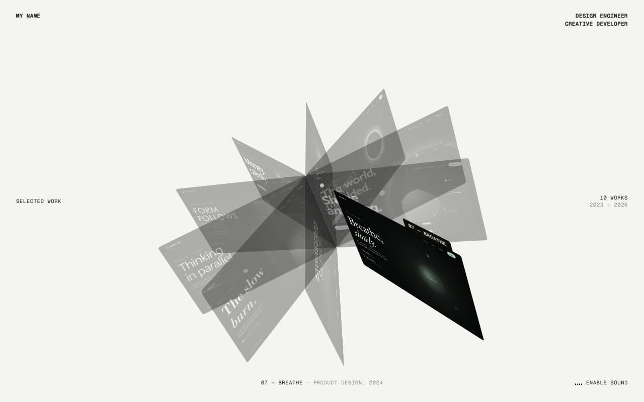 GSAP CSS 3D Folio Card Fan Portfolio animation preview