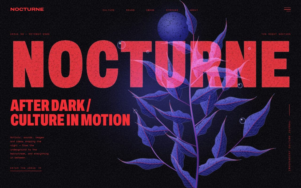 GSAP Editorial Night Hero with Growing Botanical SVG animation preview