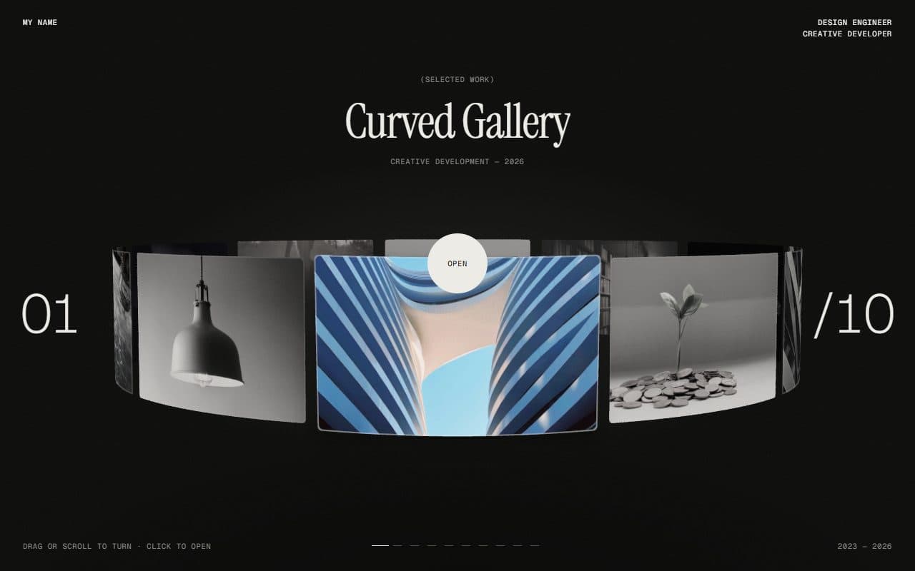 GSAP WebGL 3D Ring Carousel Portfolio animation preview